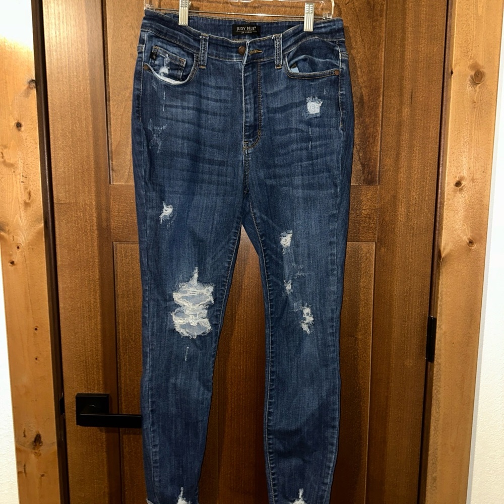 Judy‎ Blue Skinny Jeans 11/30 Mid Rise Distressed Dark Wash Stretch Denim